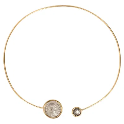 Pre-owned Dubini Empires Ancient Silver Coin 18 Karat Yellow Gold Choker Necklace