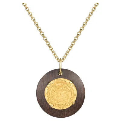 Pre-owned Dubini Fatimid Ancient Dinar Coin Wood Medallion 18 Karat Yellow Gold Necklace