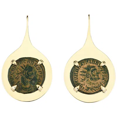 Pre-owned Dubini Imperial Roman Ancient Bronze Coin 18 Karat Yellow Gold Earrings