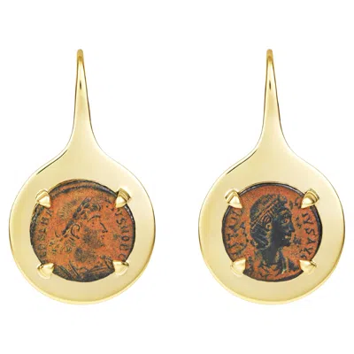 Pre-owned Dubini Imperial Roman Ancient Bronze Patina Coin 18 K Yellow Gold Drop Earrings