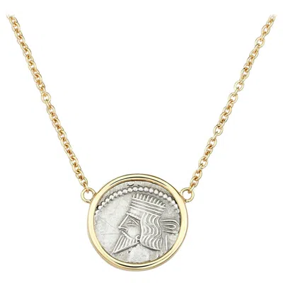 Pre-owned Dubini King Gotarzes Ii Ancient Silver Coin 18 Karat Gold Necklace In Multi