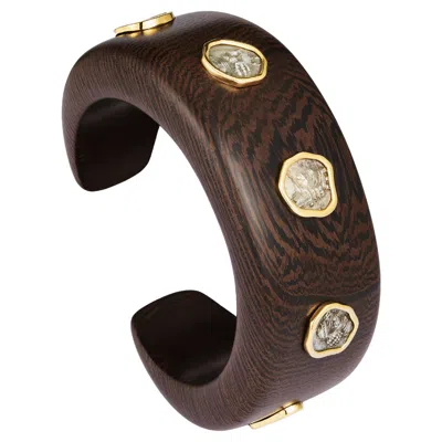 Pre-owned Dubini Kings Of Parthia Ancient Silver Multi Coin 18k Yellow Gold Wenge Wood Bracelet