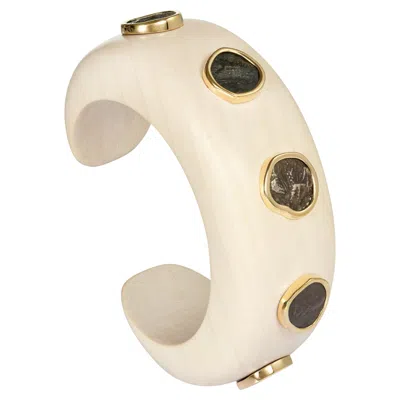 Pre-owned Dubini Kings Of Parthia Ancient Silver Multi Coin 18kt Yellow Gold Wood Bracelet
