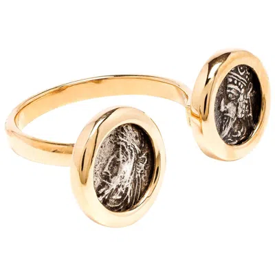 Pre-owned Dubini Kings Of Persis Ancient Silver Coins 18 Karat Yellow Gold Ring
