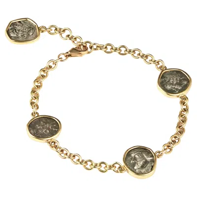 Pre-owned Dubini Kings Of Persis Ancient Silver Multi Coin 18kt Yellow Gold Chain Bracelet