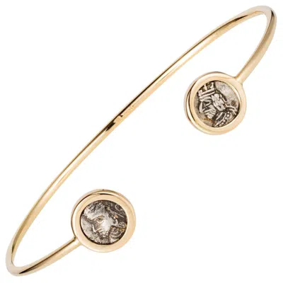 Pre-owned Dubini Kings Of Persis Ancient Silver Obol Coin 18 Karat Yellow Gold Bracelet