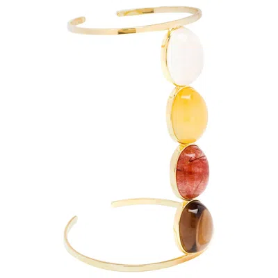 Pre-owned Dubini Milky Lemon Rutilated Quartz Yellow 18k Gold Cuff
