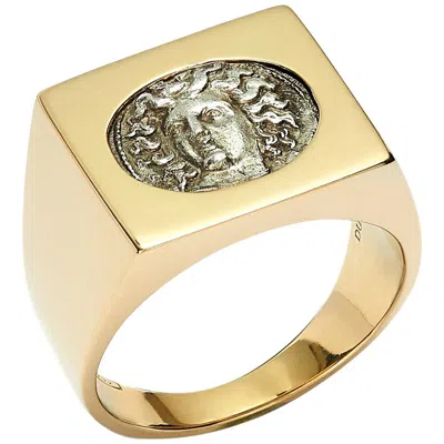 Pre-owned Dubini Nymph Larissa Ancient Silver Coin 18 Karat Yellow Gold Signet Ring