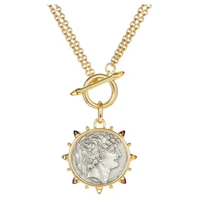 Pre-owned Dubini Philip I Ancient Silver Coin Medallion 18k Gold Toggle Necklace In Multi