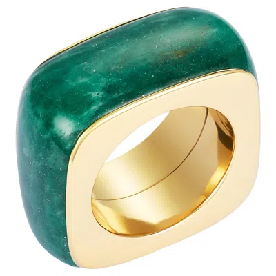Pre-owned Dubini Pietra Aventurine Gem Stone Of Opportunity Luck 18k Yellow Gold Ring