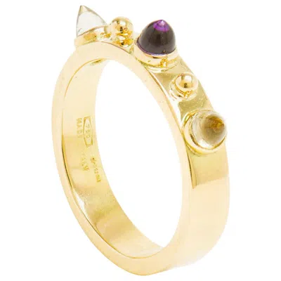 Pre-owned Dubini Punta Di Diamante Cabochon Amethyst Citrine 18 Karat Yellow Gold Ring