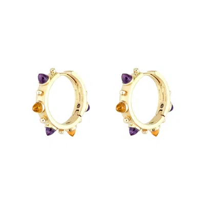 Pre-owned Dubini Punta Di Diamante Cabochon Amethyst Citrine Gold Small Hoop Earrings In Purple