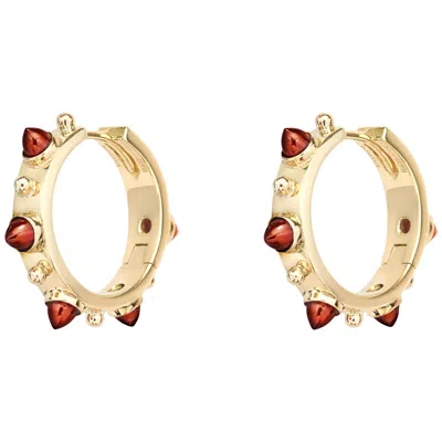 Pre-owned Dubini Punta Di Diamante Cabochon Garnet 18 Karat Gold Small Hoop Earrings In Multi
