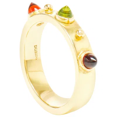Pre-owned Dubini Punta Di Diamante Cabochon Stone Peridot Garnet Band Yellow Gold Ring