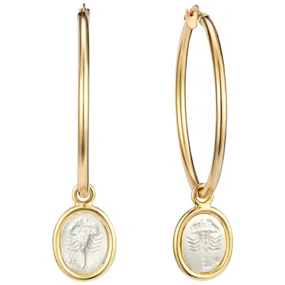 Pre-owned Dubini Scorpio Hoop Yellow Gold Silver Gnostic Gem Intaglio Earrings