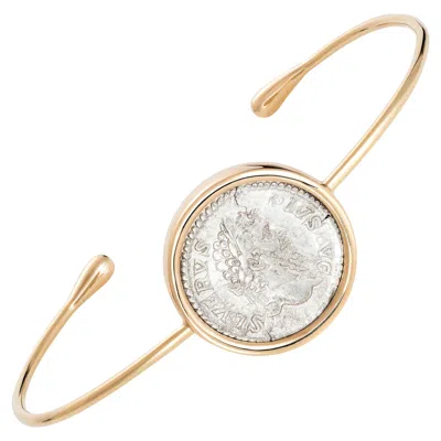 Pre-owned Dubini Septimius Ancient Silver Denarius Coin 18 Karat Yellow Gold Bracelet