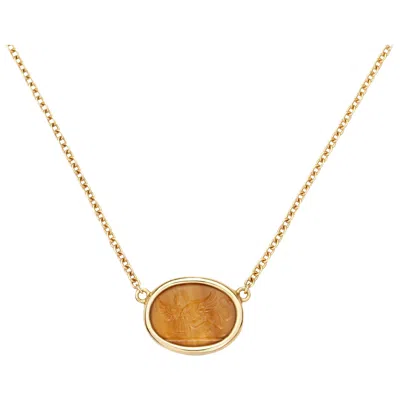 Pre-owned Dubini Sphinx Agate Intaglio 18 Karat Yellow Gold Necklace