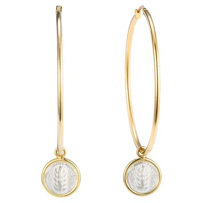 Pre-owned Dubini Spiga Di Grano Hoop Yellow Gold Silver Coin Earrings