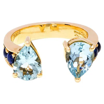 Pre-owned Dubini Theodora Aquamarine And Blue Sapphire 18 Karat Yellow Gold Ring