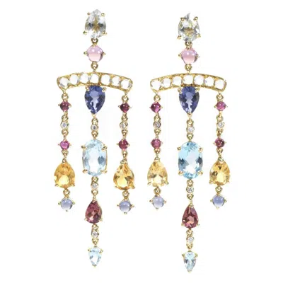 Pre-owned Dubini Theodora Aquamarine Moonstone Rubellite Diamond Gold Chandelier Earrings In Multi