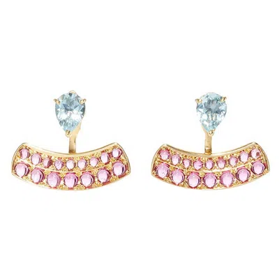 Pre-owned Dubini Theodora Aquamarine Rubellite 18k Yellow Gold Earrings