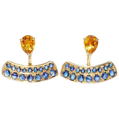Pre-owned Dubini Theodora Citrine And Blue Sapphire 18k Yellow Gold Earrings