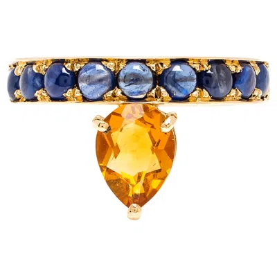Pre-owned Dubini Theodora Citrine And Blue Sapphire 18k Yellow Gold Ring