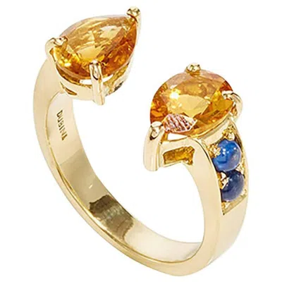 Pre-owned Dubini Theodora Citrine And Sapphire 18k Yellow Gold Ring