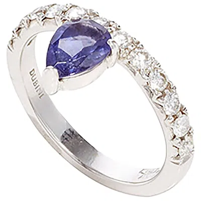 Pre-owned Dubini Theodora Iolite Drop Diamonds 18k White Gold Ring