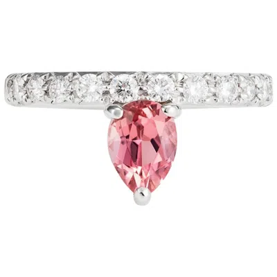 Pre-owned Dubini Theodora Rubellite Tourmaline And Diamonds 18k White Gold Ring