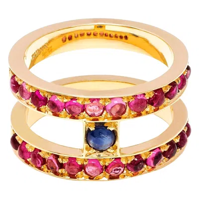 Pre-owned Dubini Theodora Sapphire And Rubellite Tourmaline 18k Yellow Gold Ring