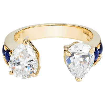 Pre-owned Dubini Theodora White Topaz Sapphire 18k Yellow Gold Ring