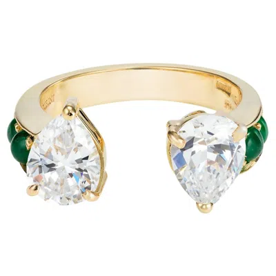 Pre-owned Dubini Theodora Zircon And Emerald 18k Yellow Gold Ring