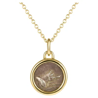 Pre-owned Dubini Wolf Ancient Hemidrachm Silver Coin Pendant 18 Karat Yellow Gold Necklace