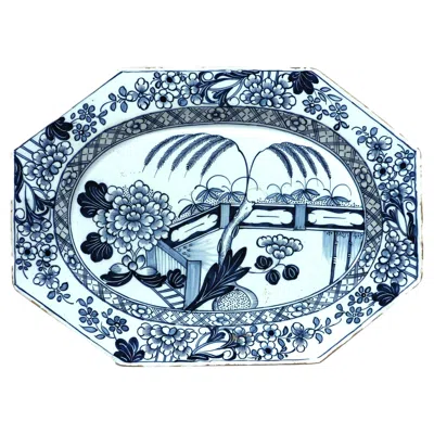 Pre-owned Dublin Delftware Pottery Large English Irish Delftware Blue And White Platter, Chinoiserie, Circa 1750