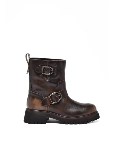Ducanero Brown Leather Buckle Biker Boots