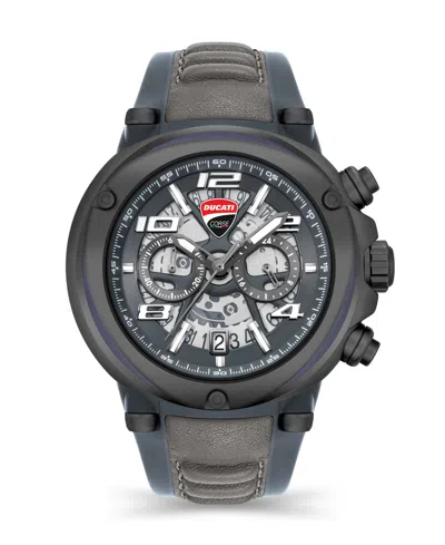 Ducati Corse Men's Partenza Collection Chronograph Timepiece Black Silicon With Gray Leather Strap Watch, 49mm