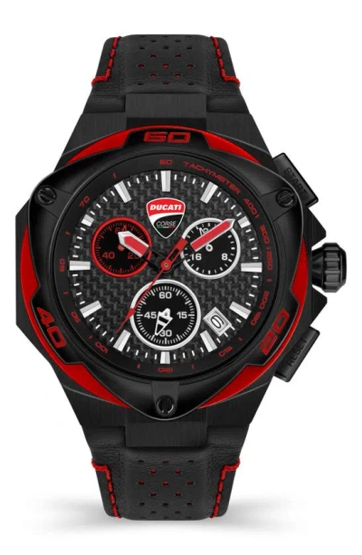 Ducati Corse Motore Chronograph Leather Strap Watch, 49mm In Black