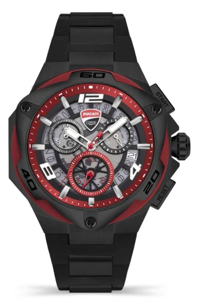 Ducati Corse Motore Chronograph Silicone Strap Watch, 49mm In Black
