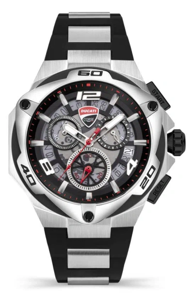 Ducati Corse Motore Chronograph Silicone Strap Watch, 49mm In Black/ Silver