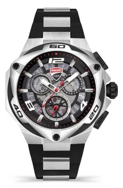 Ducati Corse Motore Chronograph Silicone Strap Watch, 49mm In Black/silver