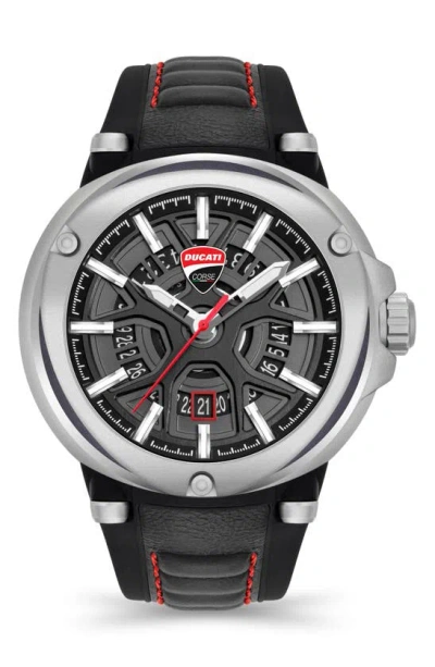 Ducati Corse Partenza Chronograph Leather Strap Watch, 49mm In Black