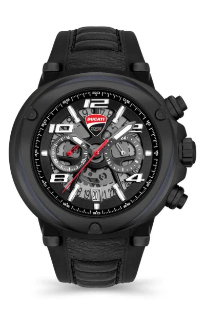 Ducati Corse Partenza Chronograph Leather Strap Watch, 49mm In Black