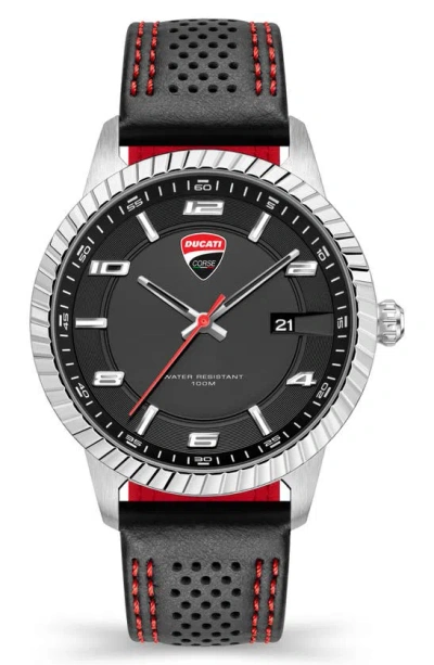 Ducati Corse Podio Leather Strap Watch, 44mm In Black