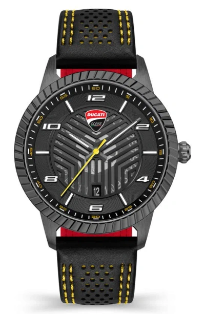 Ducati Corse Podio Leather Strap Watch, 44mm In Black