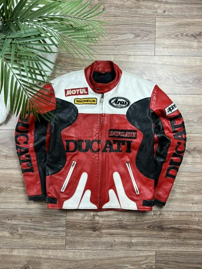 Pre-owned Ducati X Racing 90's Ducati Vintage Spellout Racing Leather Jacket In Red