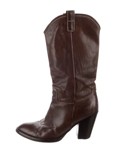 Pre-owned Duccio Del Duca Leather Western Boots In Brown