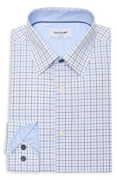 Duchamp Check Print Slim Fit Dress Shirt In Blue