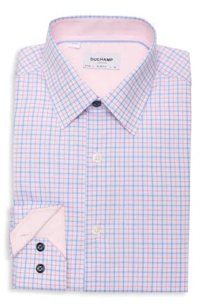 Duchamp Check Print Slim Fit Dress Shirt In Blue