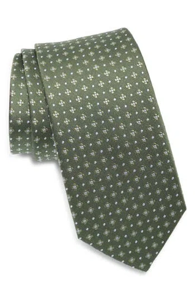 Duchamp Floral Neat Silk Tie In Green